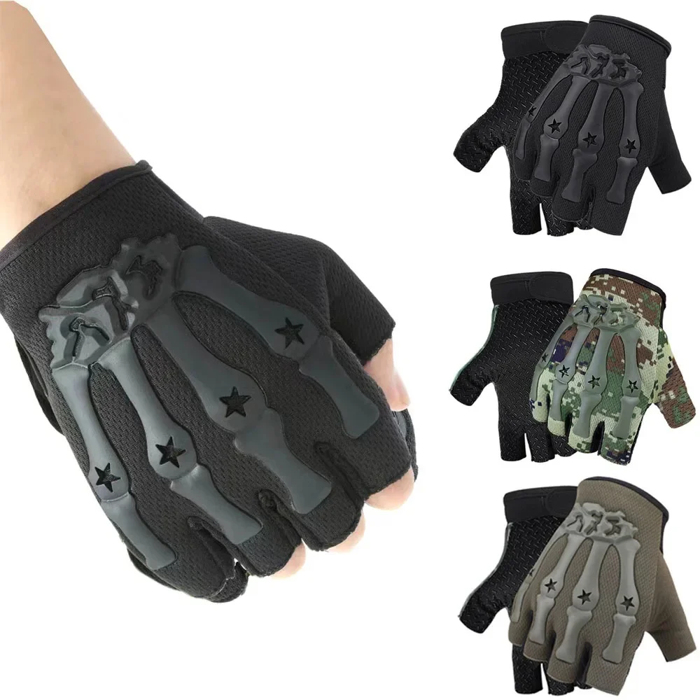 AliExpress Bone Pattern Fingerless Gloves Cycling Mounting Sports Half Finger Gloves for Shooting Hunting Motorcycling Climbing