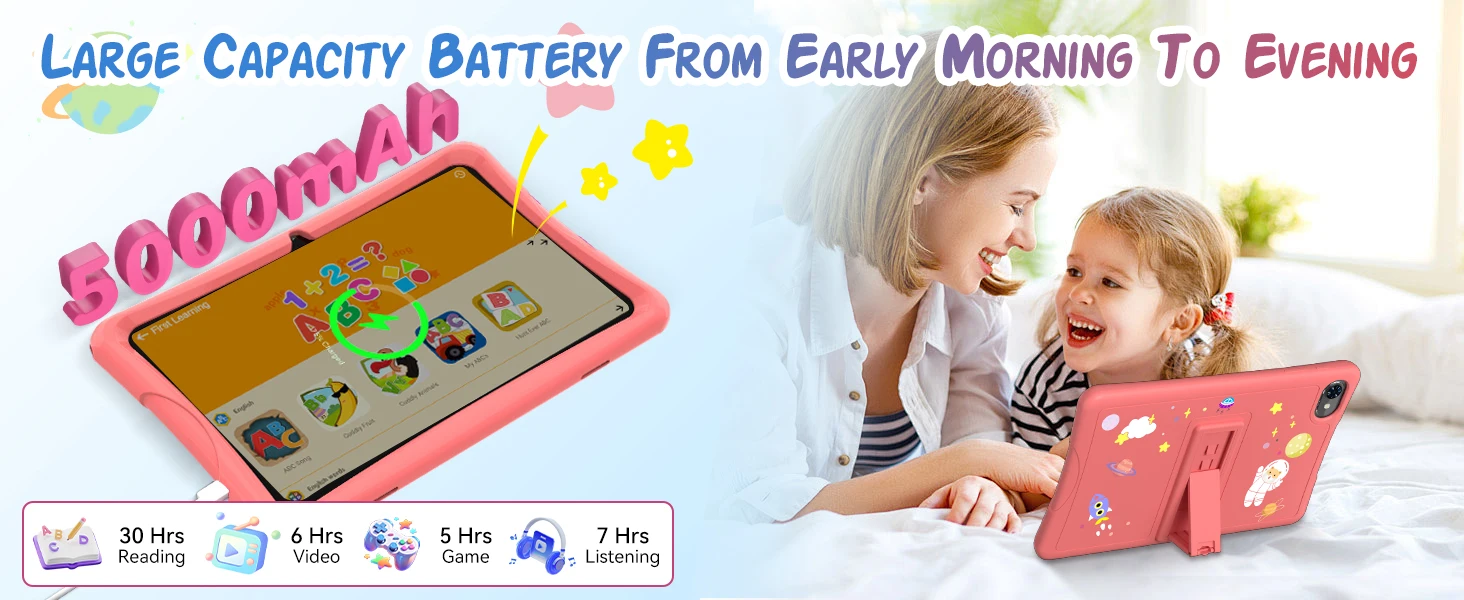 KINGRID K10 Kids Tablet 10'' Android 15 4GB RAM+8GB Expandable 64GB ROM 5G WiFi Widevine L1 5000mAh Kids Tablet PC Tablet Android Parental Control