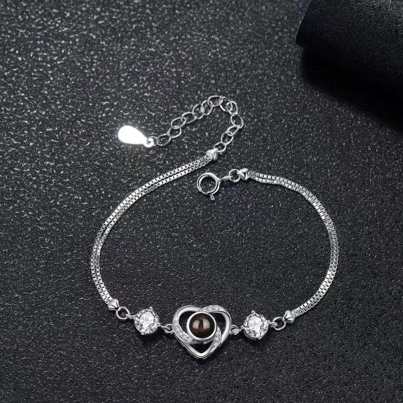 Custom Bracelet 925 Sterling Silver Projection Photo Bracelet Pet Picture Personality Custom Photo Anniversary Christmas Gifts