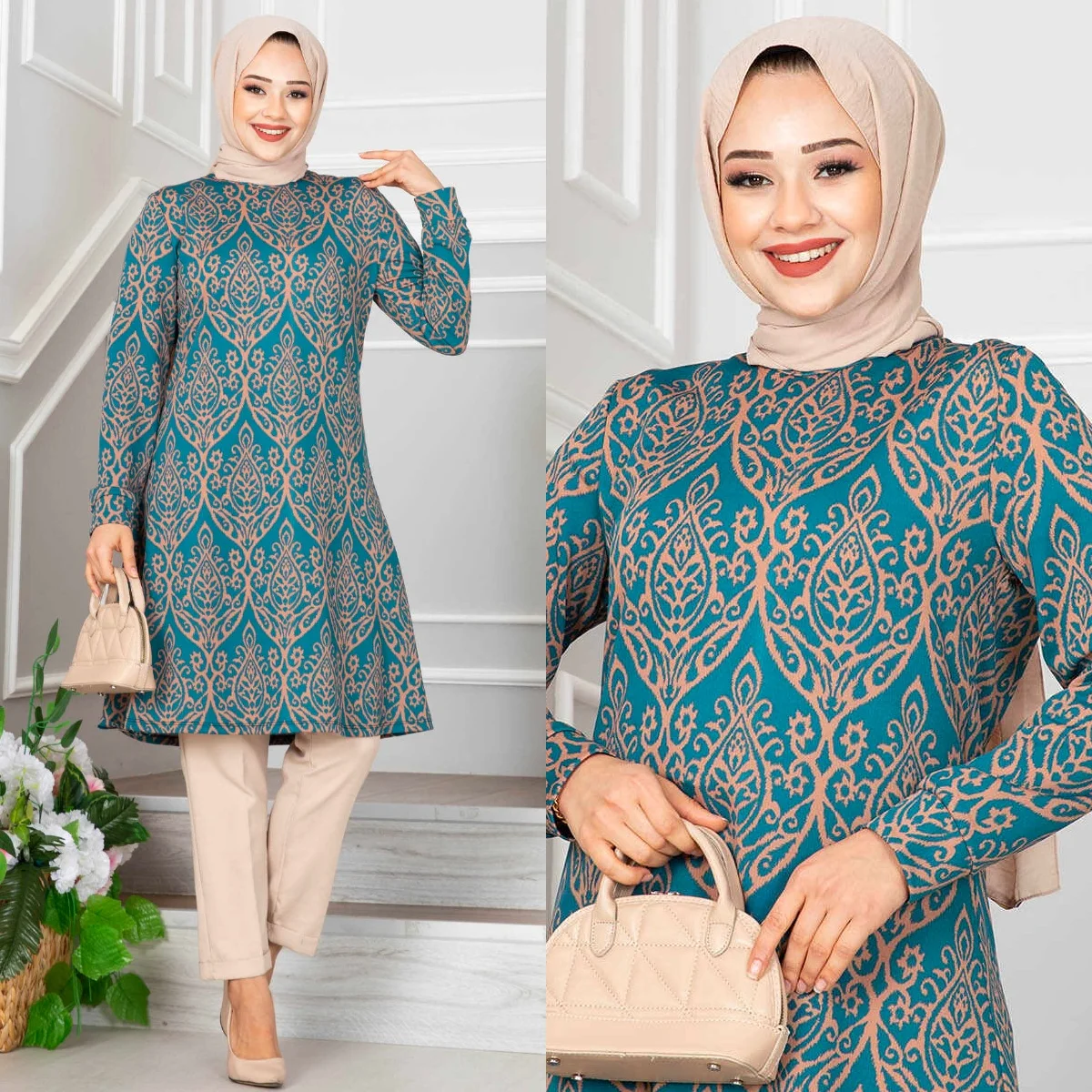 

Ecrin Patterned Tunic Dress Women Abaya Turkey Turkish Muslim clothing fashion hijab kaftan Islam Dubai 2023 casual long jilbab