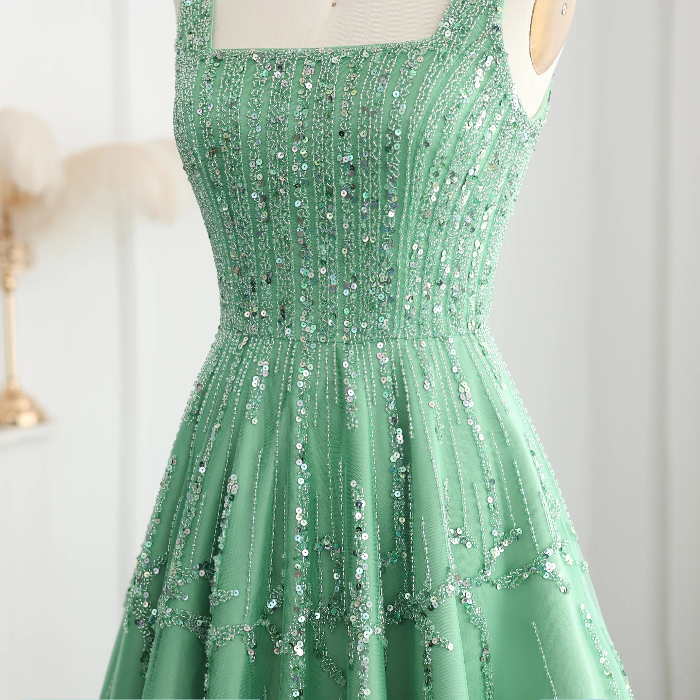 Sharon Said Luxury Beaded Green Spaghetti Arabic Elegant Evening dress for 2025 Dubai Women Wedding Party Gown SS225 Customized image 4