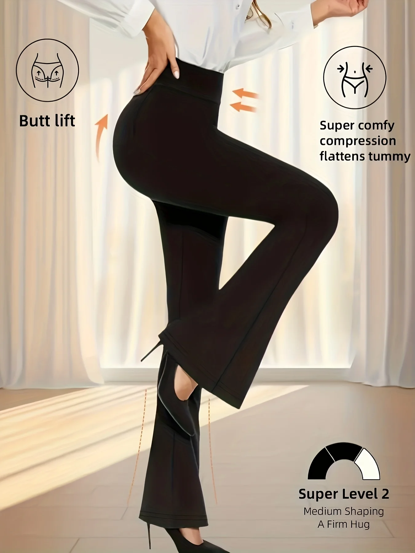 

A Spring Women's Black Bell Bottom Pants, High Waisted Elastic, Comfortable Fabric, Suitable For Leisure, Fitness, Yoga