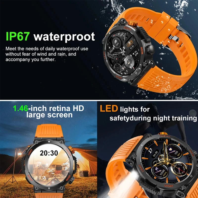 V68 Outdoor SmartWatch 1.46'' IPS Screen Compass Heart Rate Monitor Sleep Tracker Watches Multiple Sport Modes Fitness Watch