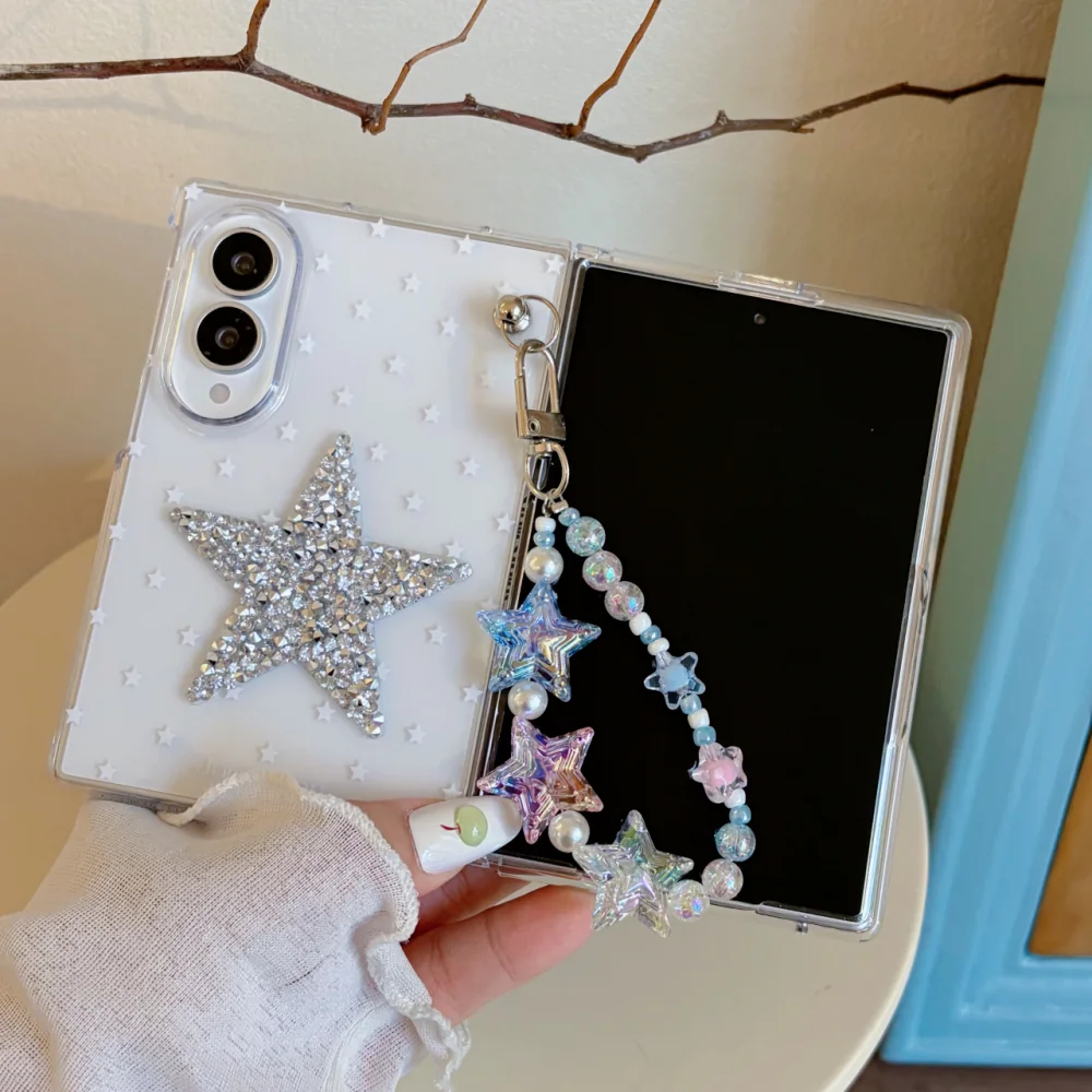 New Korean Ins 3D Star Glitter Phone Case for Samsung Galaxy Z Fold 8, Z Fold 8 Ultra, Fashion Simple Anti-Fall Protective Cover