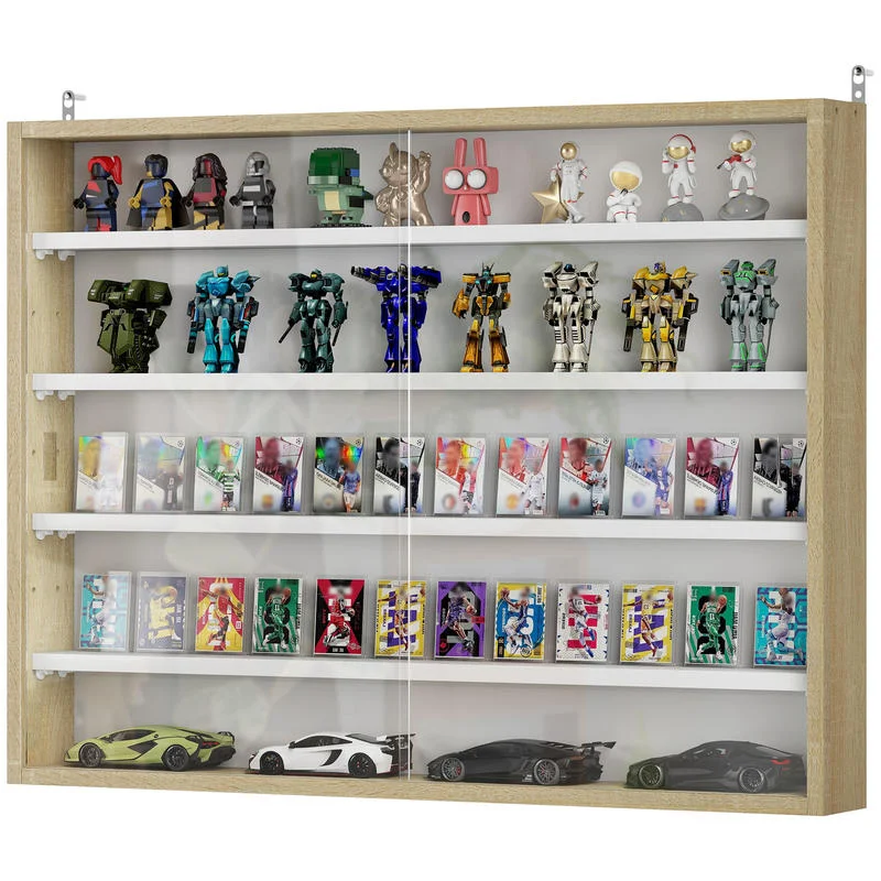 Vitrine pour collections, vitrine murale, 80 x 9,5 x 60 cm, 4 étagères réglables, 2 portes coulissantes en verre
