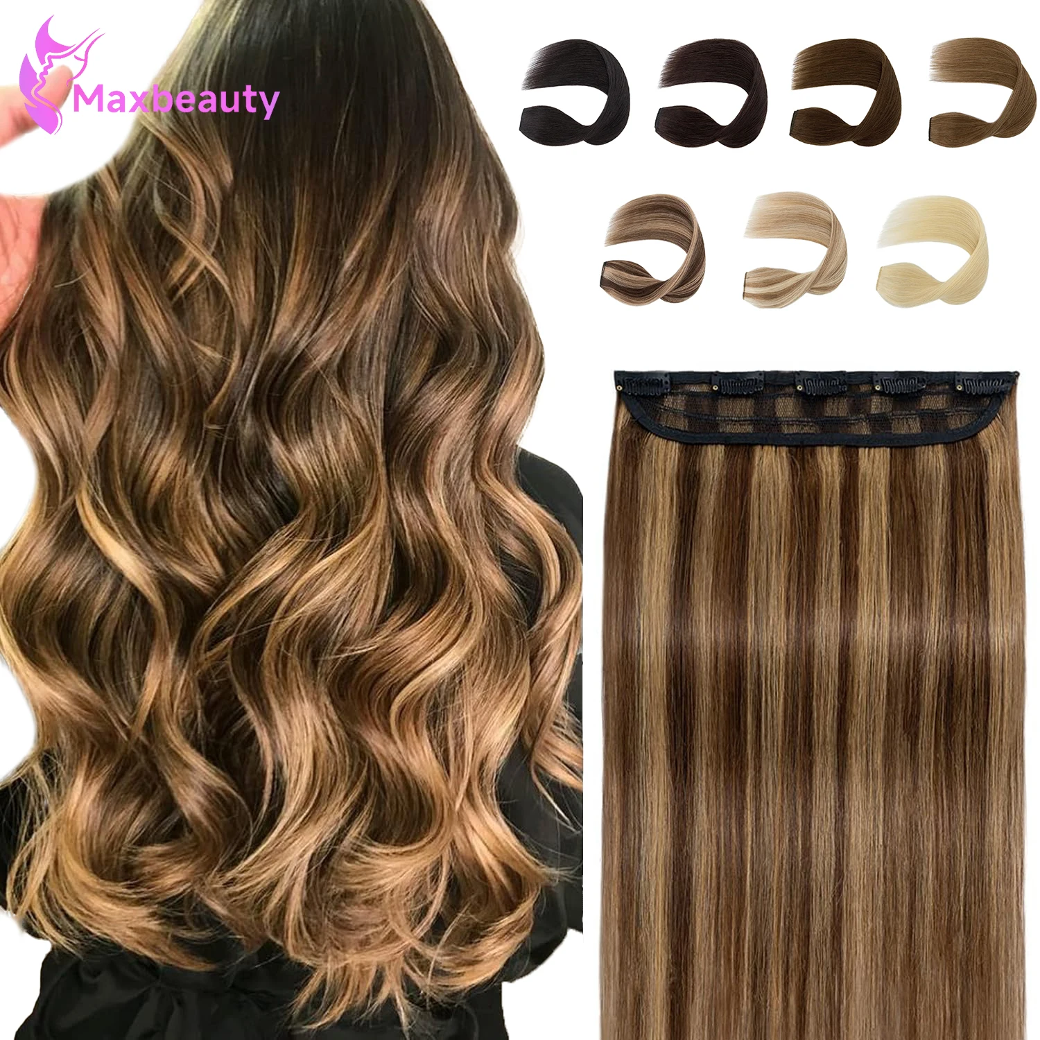 1-Pack 3/4 Full Head Straight Clip Ins 100% Human Hair Extensions 100G/Pc One Piece 5 Clips Human Hair Extensions Hairpieces