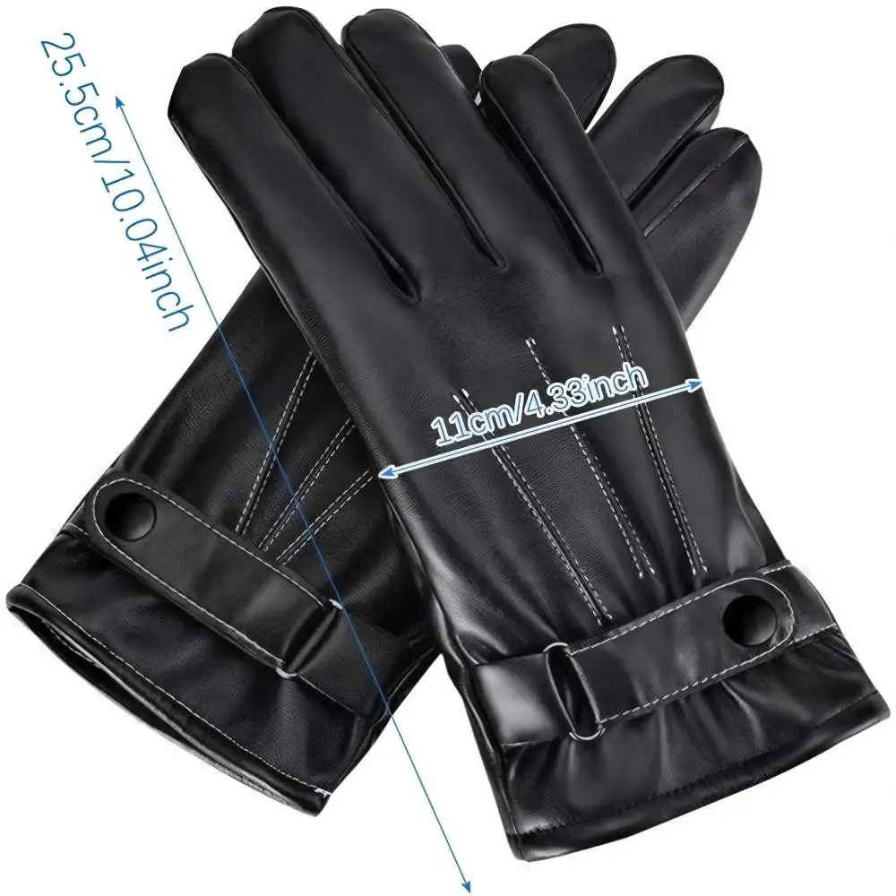 Tolex Men Winter PU Leather Black Gloves Warm Mittens Outdoor Sports Driving Skiing Men's Windproof Gloves Winter Supplies image 6
