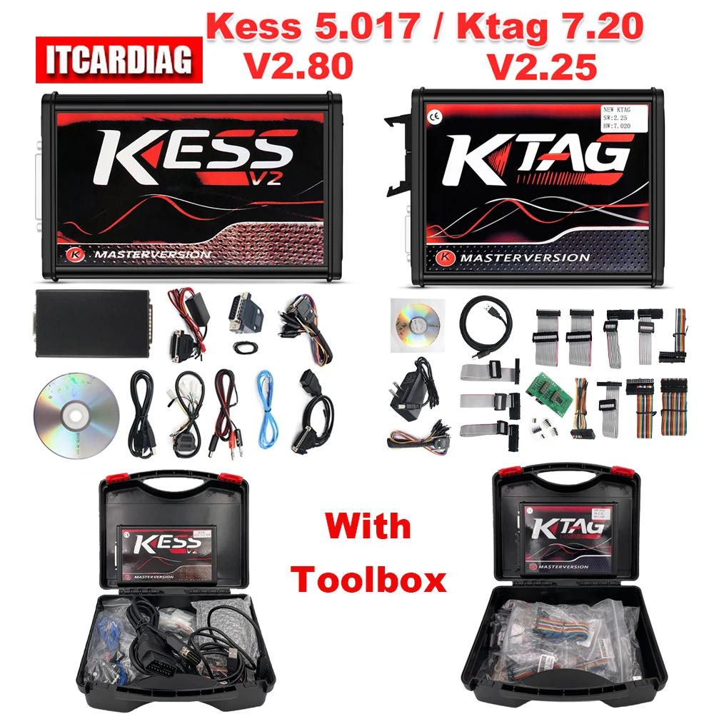 Outil de Réglage de Puce ECU Kess Ktag, Programmeur ECU avec Boîte à Outils, KESS V5.017 2.80 KTAG 7.020 2.25 4 LED Illimité en Ligne V2