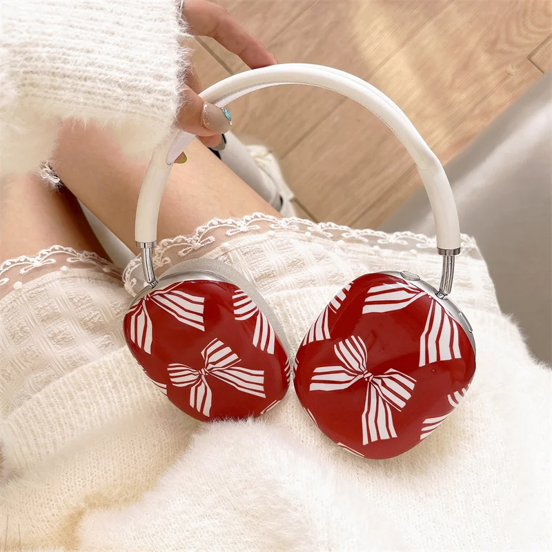 Cute Bow Plaid Earphone Case For Apple Airpods Max Protective Cover Soft Silicone Kawaii Headphone Cases For AirpodsMax Funda