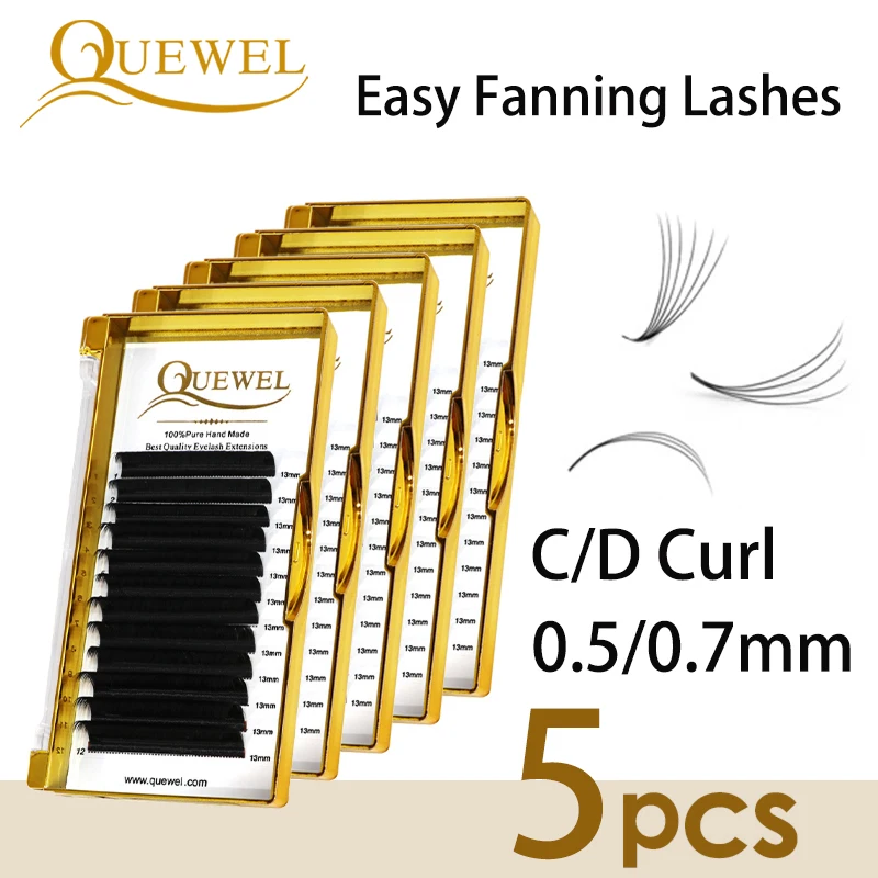 Quewel 5 Boxes Easy Fan Eyelashes Blooming Eyelash Extension Thick Faux Mink Volume Lash Fast Fans Silk Lashes Wholesale Makeup