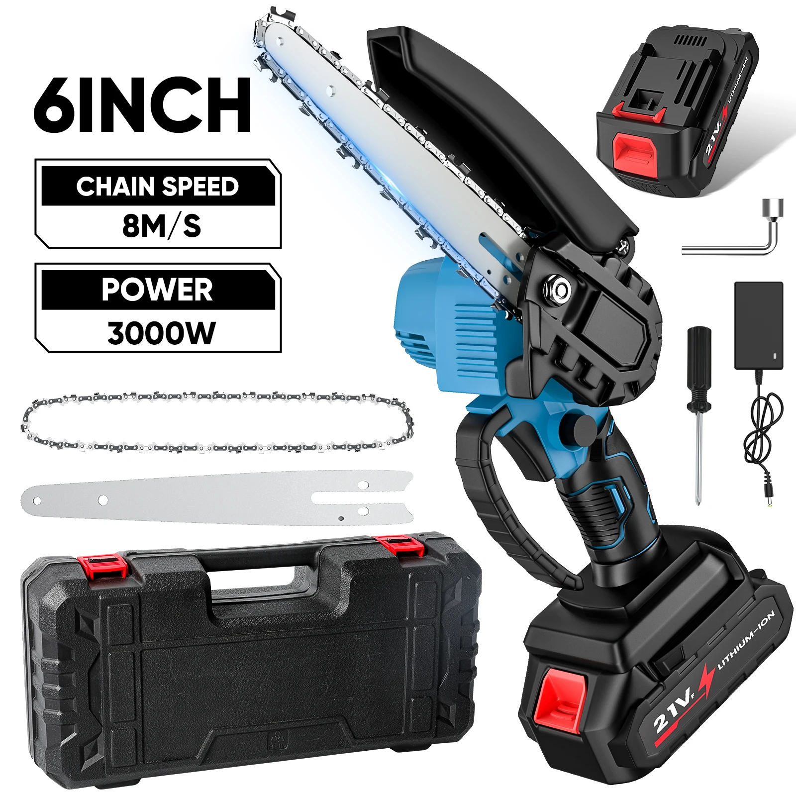 Mini tronçonneuse électrique sans fil, 6 pouces, 21V, Rechargeable, petite batterie, outil de jardin avec batterie