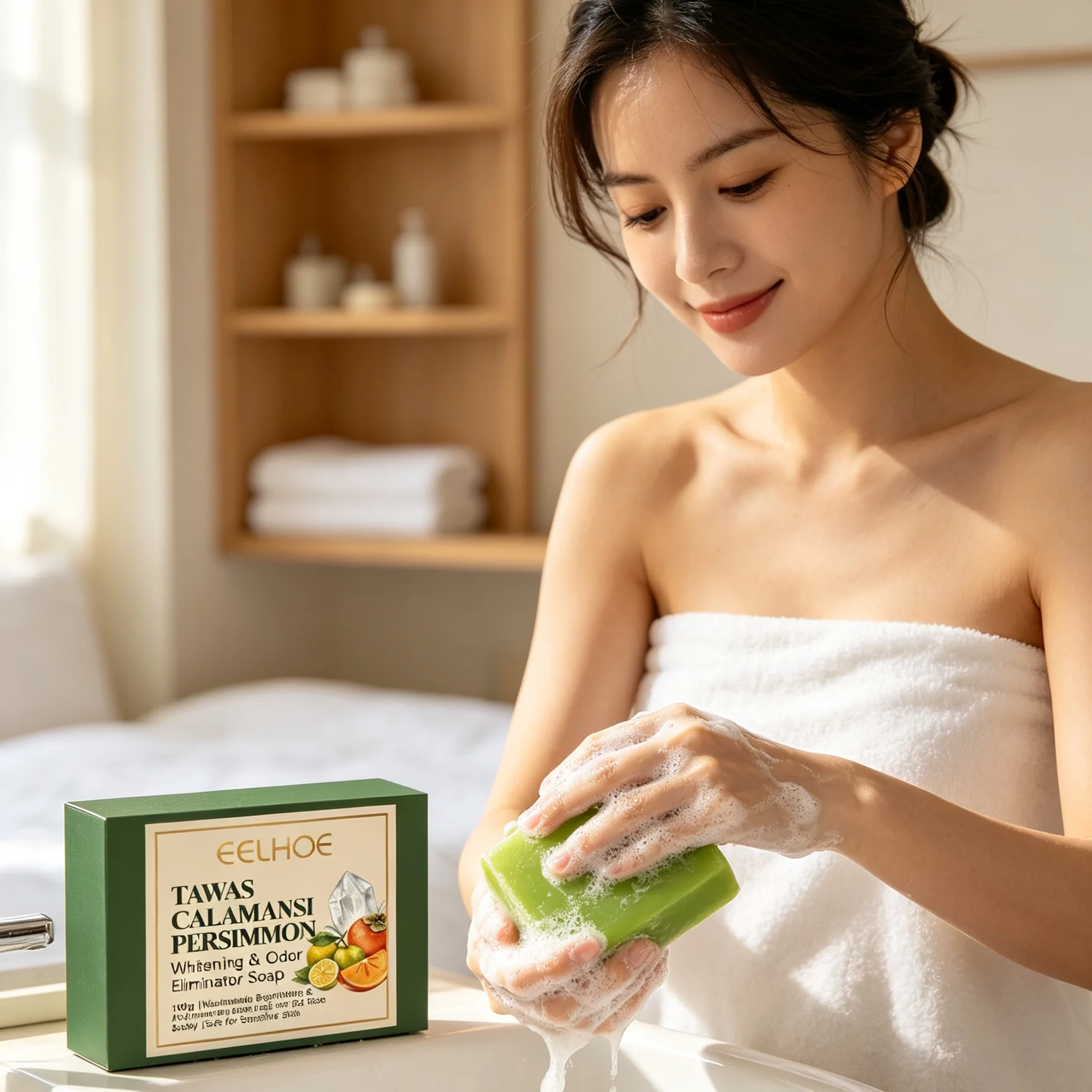 Persimmon Deodorizing Soap Bar  Tawas Calamansi Niacinamide Deep Cleansing Skin Brightening Body Odor Removal for Face & Body 