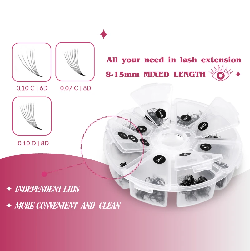 Misslamode Premade Fans Eyelashes Extension Short Stem Lashes 6D/8D Russian Volume Mink Eyelash Extension All Size Lashes Tray