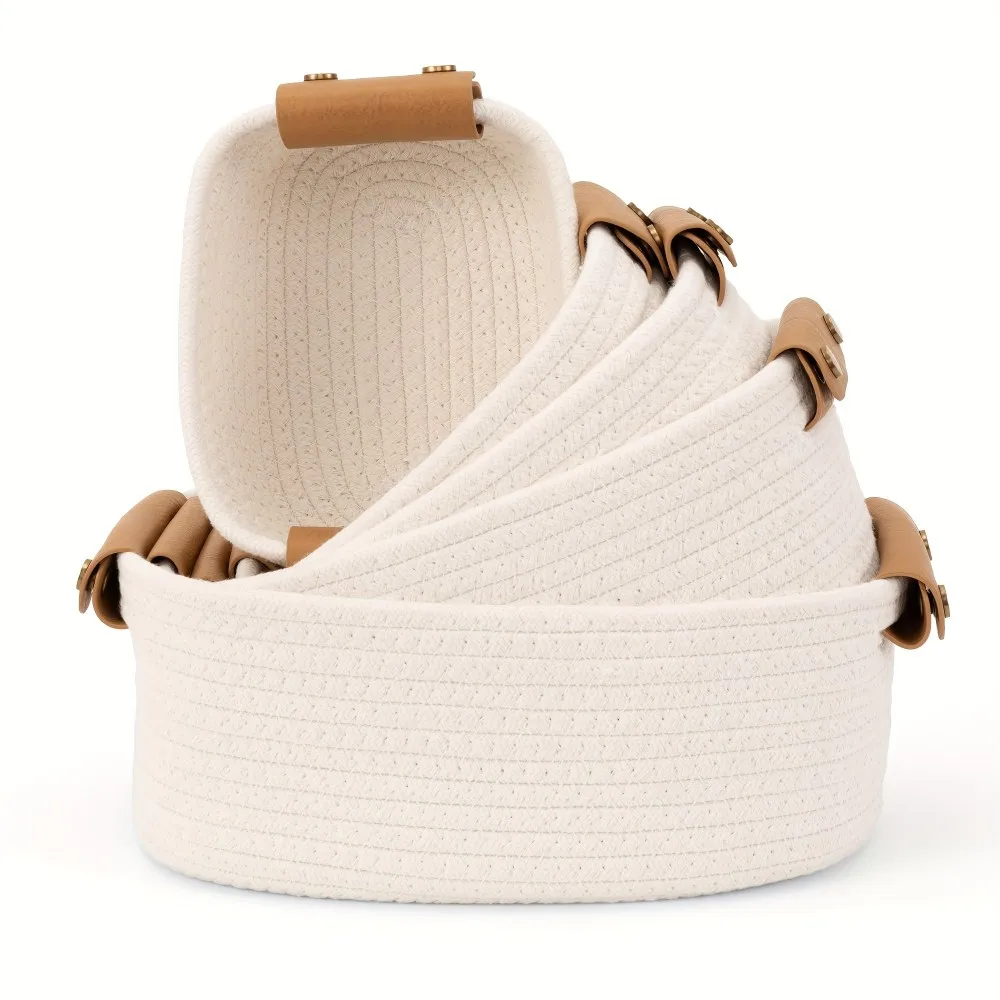 Beautiful Storage Basket Set Of 5 - Sturdy Rope Baskets for Shelves Are Perfect for Organizing Your Home - Quality Storage Bins Easily Fit with Bedroom Decor, Shelf Baskets