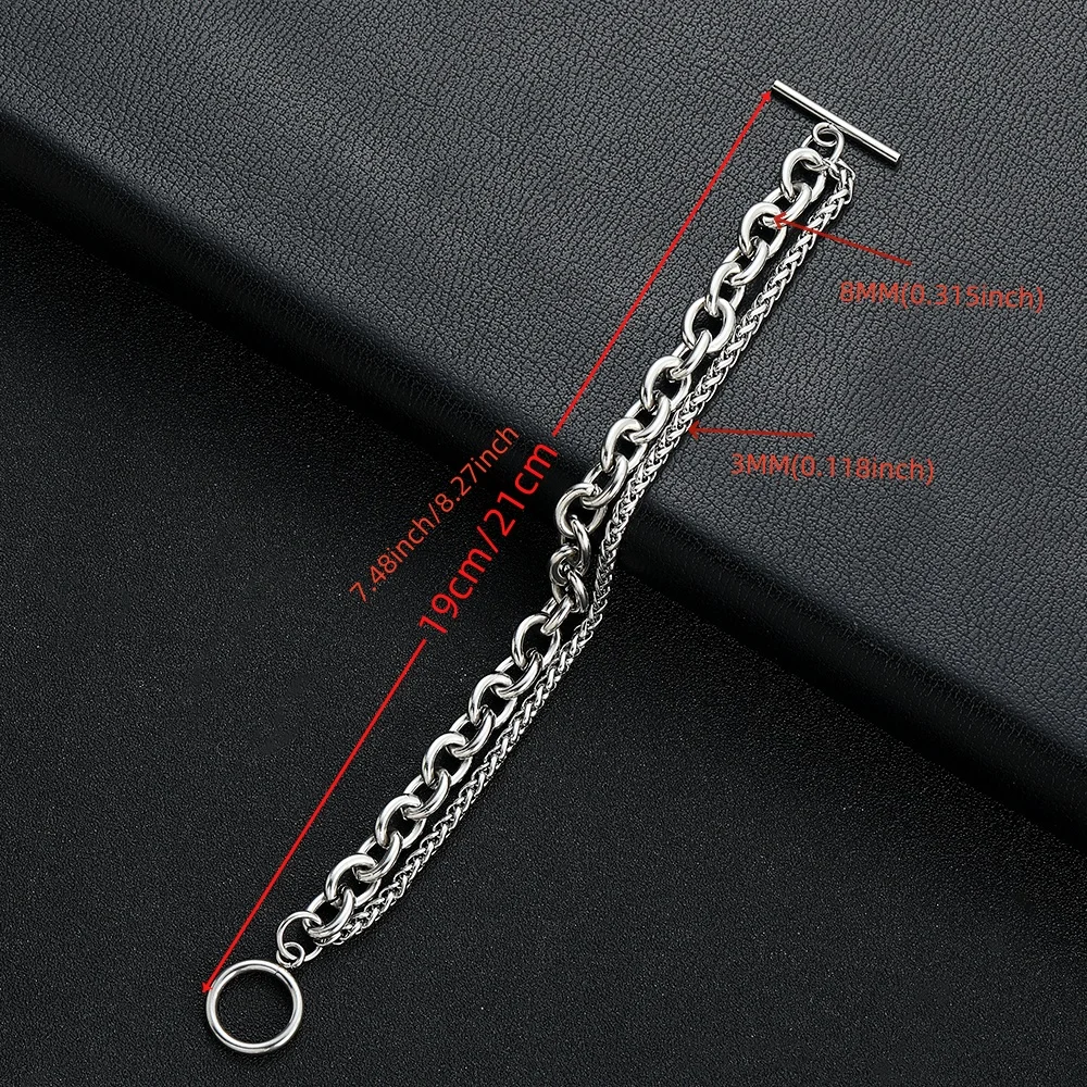 New High Quality 316L Stainless Steel Double Layer Circle OT Buckle Chain Bracelet Fashion Unisex Party Jewelry Birthday Gift