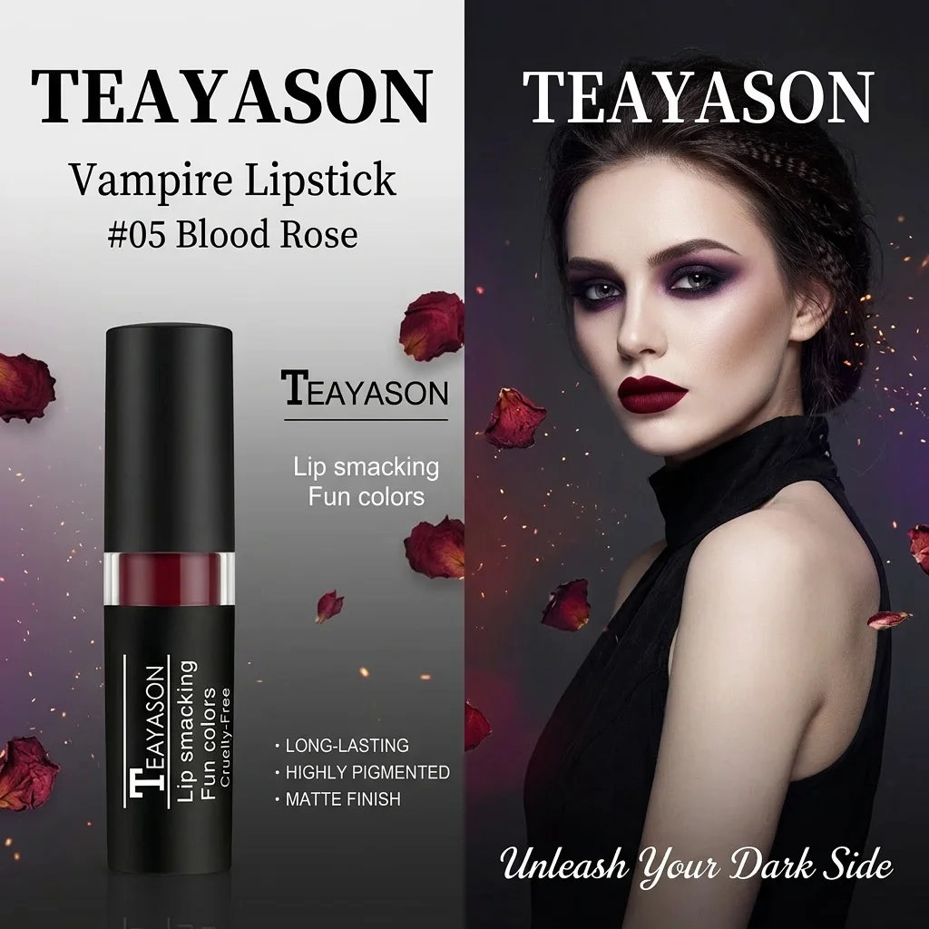 Rouge à lèvres Punk Dark 11 couleurs – Maquillage waterproof facile à appliquer, gloss mat rouge sexy, cosmétiques de peinture corporelle noir et blanc