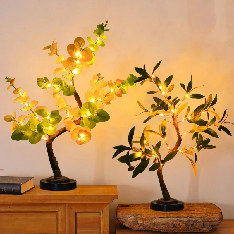 LED Tabletop Tree Lamp Battery Fairy Tree Night Lights with Removable Base for Party Wedding Gift Camping Summer Bedside Decor