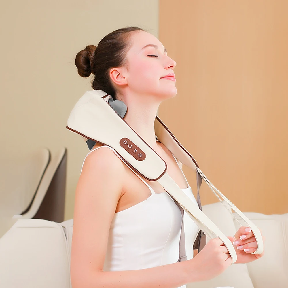 Masajeador Multifuncional para Cuello y Hombros, Dispositivo de Terapia de Calor Envolvente, Instrumento de Masaje para la Columna Cervical, Rodillo Muscular Cuadrado