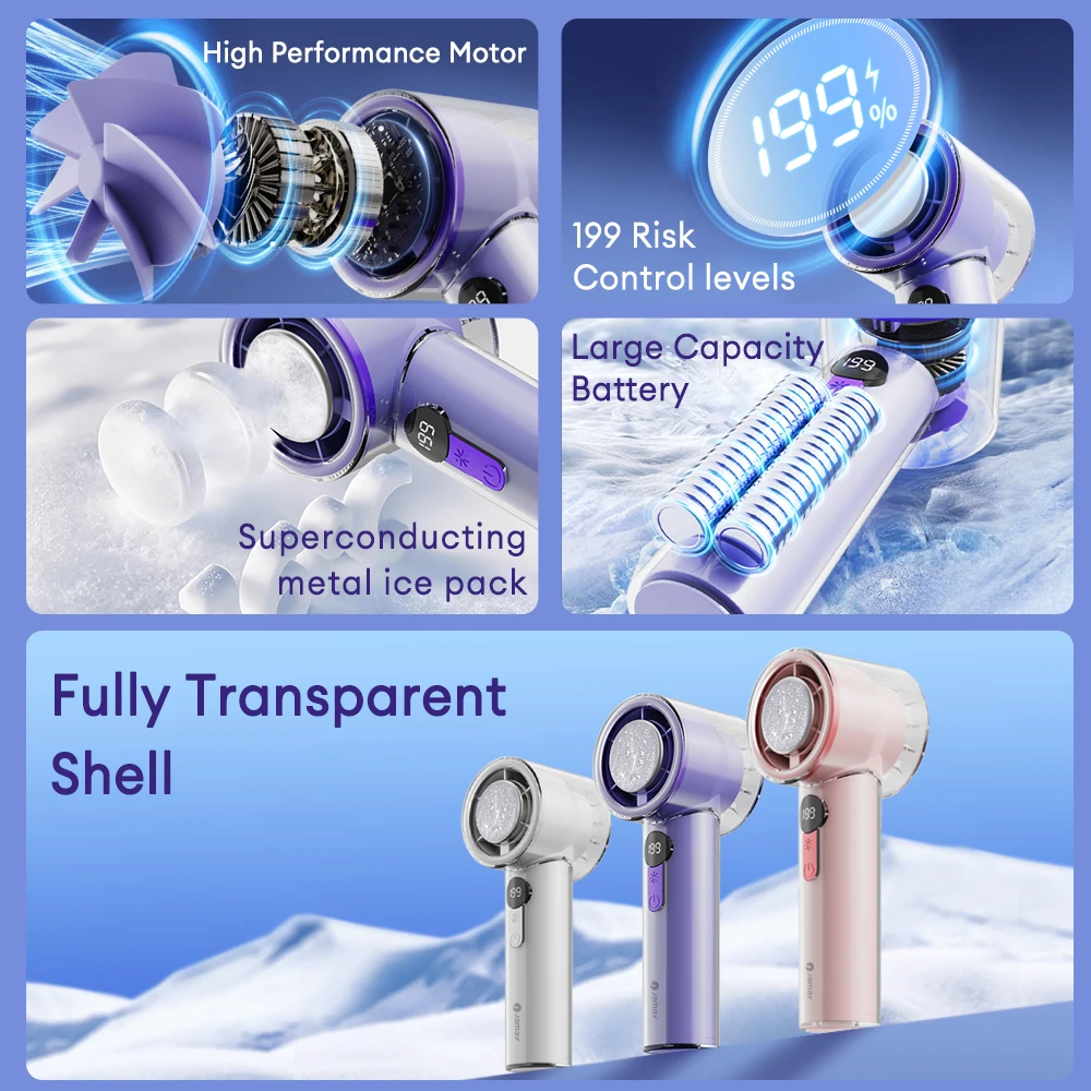 JAMAY FS6 Handheld Portable Fan 3600mAh Large Battery 1.5H Fast Charge LED Screen 199 Gears Adjustable Wind Speed Summer Tools