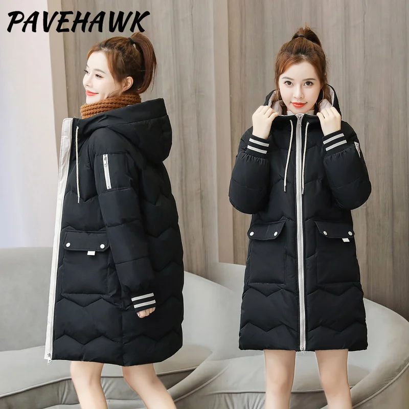 Women Warm Thick Hooded Parkas Winter Loose Casual Long Sleeve Jackets Basic Zipper Fashion Padded Long Coat Female Clothes