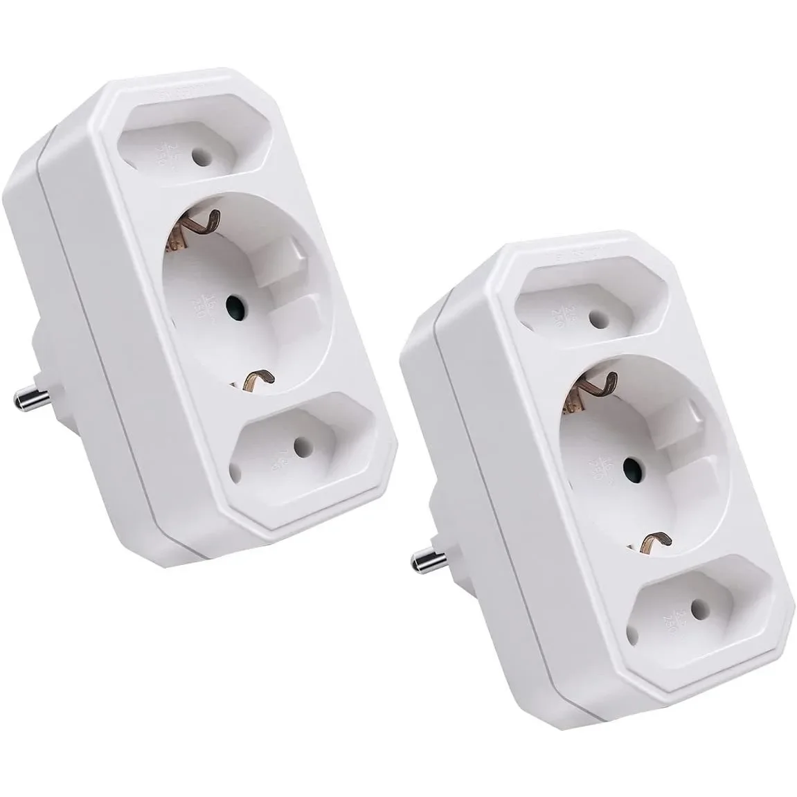 Pacote 2 adaptadores de enchufe com 2 tomas plano, 1 toma de redondo