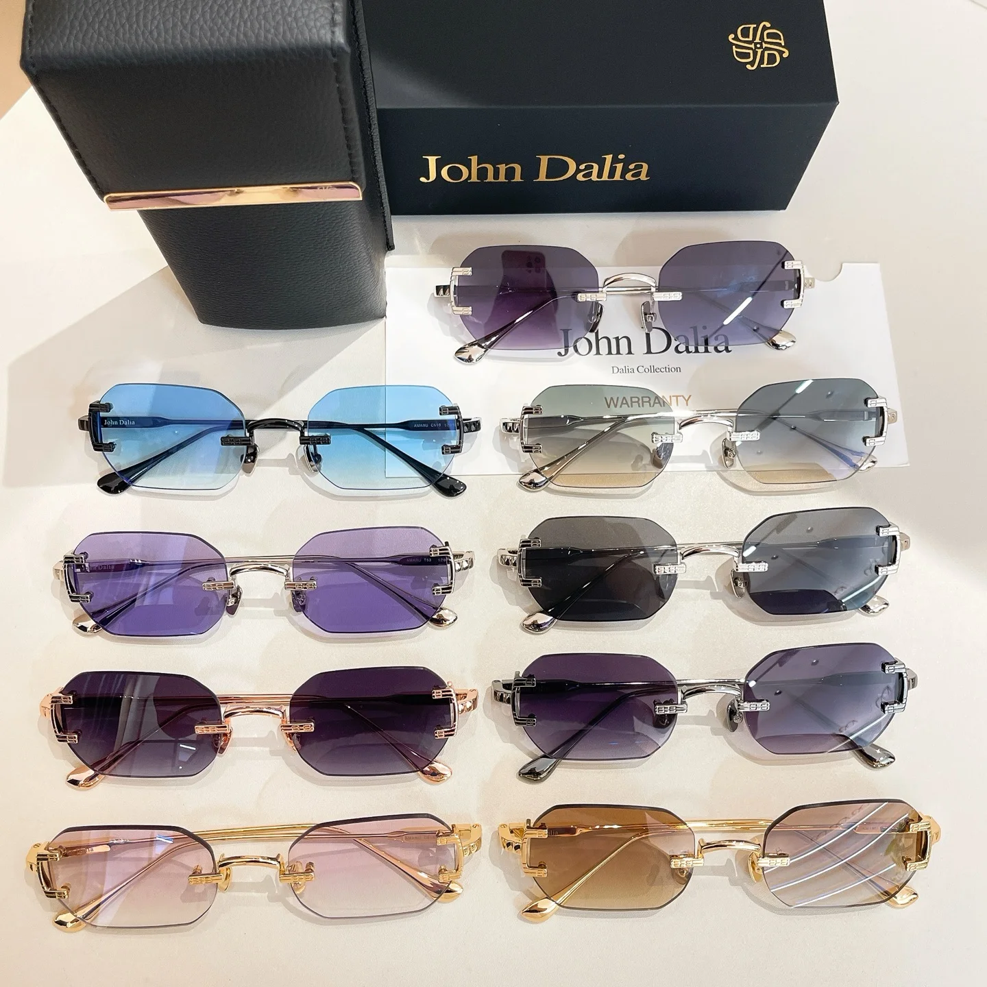 

Оригинальные мужские солнцезащитные очки премиум-класса из серебряного сплава для JOHN DALIA JD AMARU, безграничные фиолетовые линзы, роскошные женские очки для пар