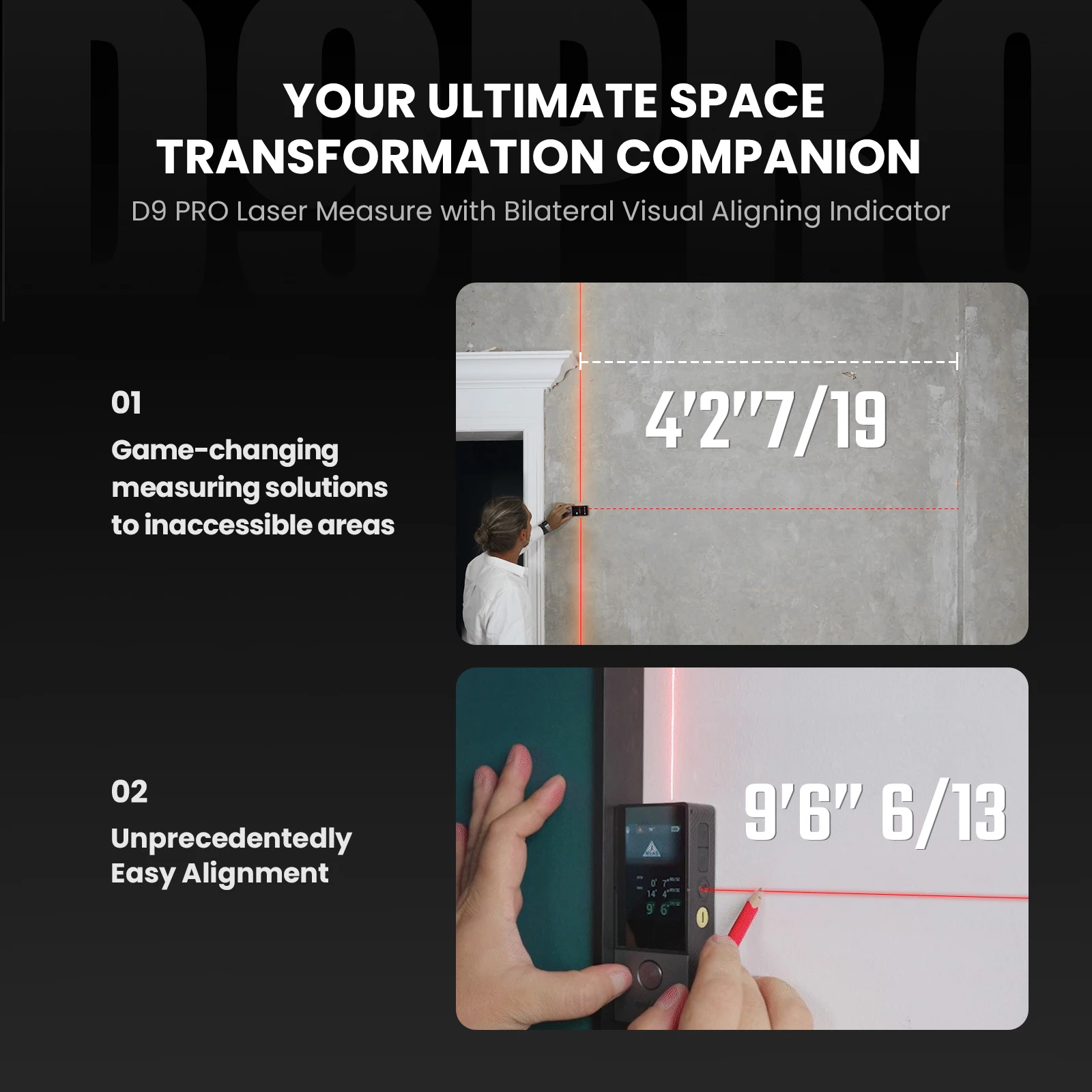 MiLESEEY D9 Pro Laser Distance Measure,World’s 1st laser measure with visual aligning, 100M Bluetooth Laser Measure Tape