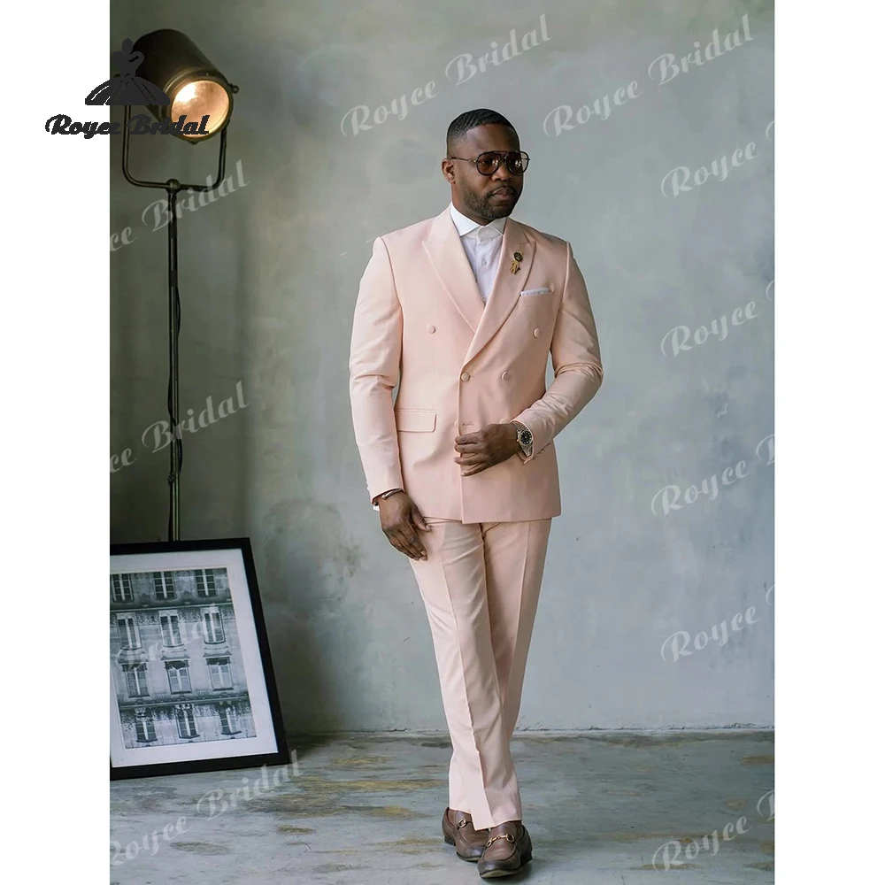 Abito da uomo doppiopetto in due pezzi rosa da sposa 2026 Abito da lavoro da sera con risvolto a punta Abiti personalizzati para hombre