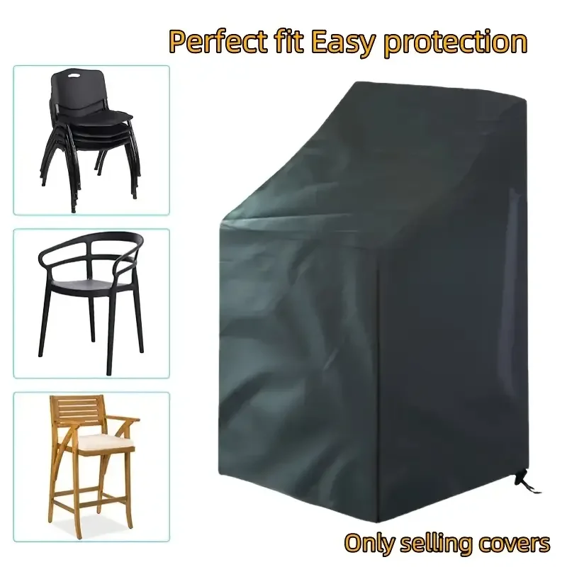 Outdoor Garden Terrace Stackable Chair Dust Cover Storage Bag Furniture Protection Cover Furniture Waterproof Black