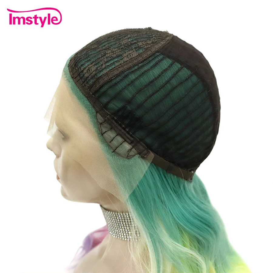 Imstyle-Peluca de cabello sintético con malla frontal para mujer, cabellera larga y ondulada de fibra resistente al calor, Multicolor, parte en T,