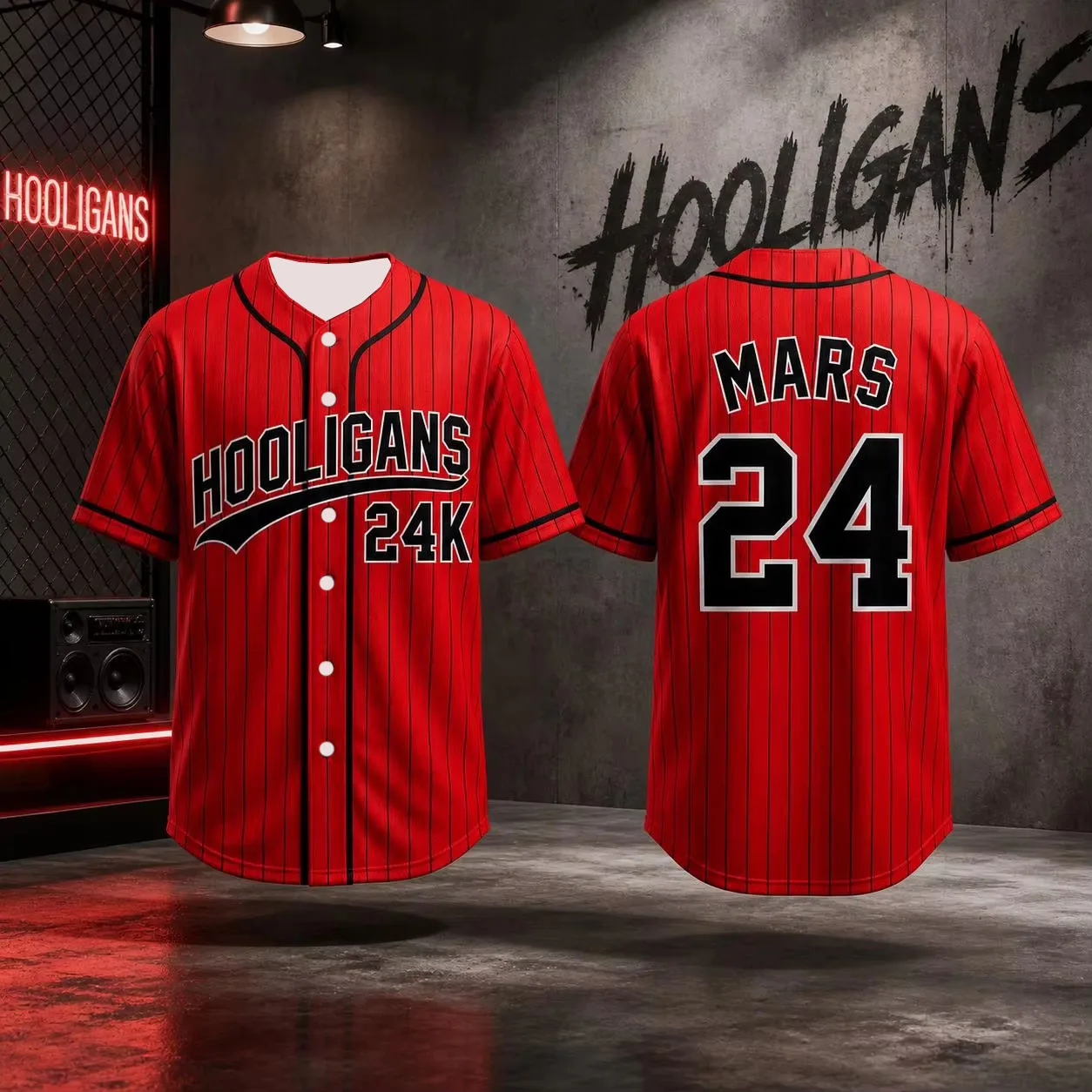 Camiseta de Béisbol Bruno Mars 24K Hooligans 2026, Unisex, Manga Corta, Estilo Hip Hop, para Fanáticos, Niños y Adultos