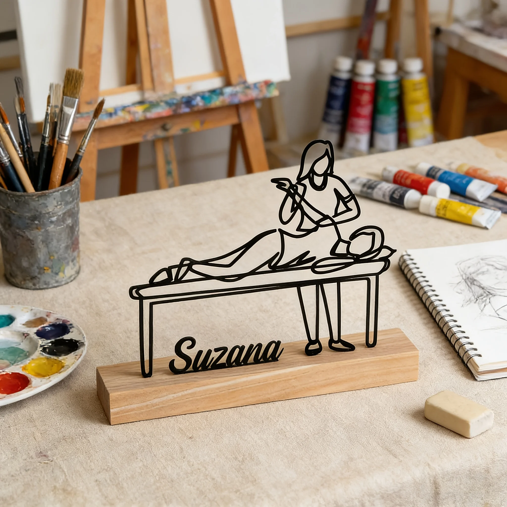 Custom Massage Therapist Metal Name Sign with Wooden Base, Desktop Decor for Massage/Clinic/Office, Birthday/Holidays/Party Gift