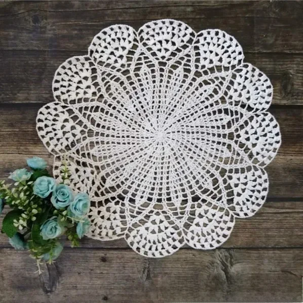39 CM okrągły luksusowe bawełna podkładka na stół tkaniny koronki Crochet boże narodzenie podkładka Coaster kuchnia ślub serwetka Coaster mata podkładka — zdjęcie 2