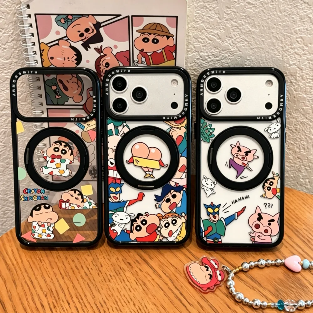 Kawaii Cartoon Shin Chan Phone Case for iPhone 17 12 13 14 15 16 Pro Max 17e 16 15 Plus Cute Shockproof Cover with Magsafe Stand