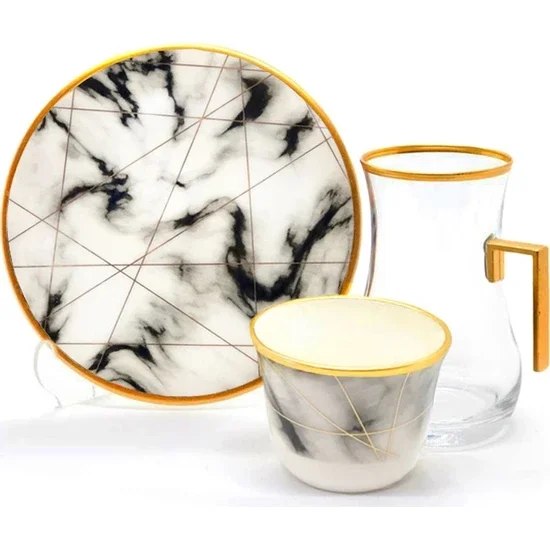 

Toygar Drop Handle Efe Tea Set 6+6 White Marble