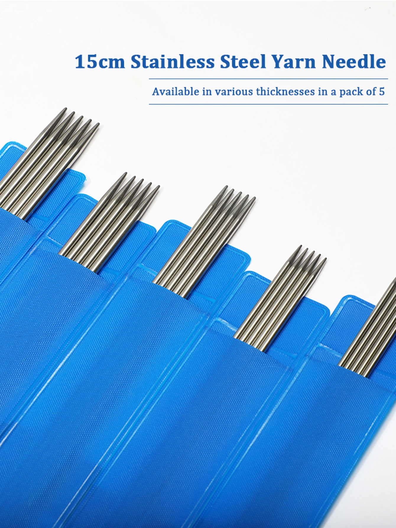 13 pairs, 65 pieces in total. 15-centimeter double-pointed stainless steel knitting needles