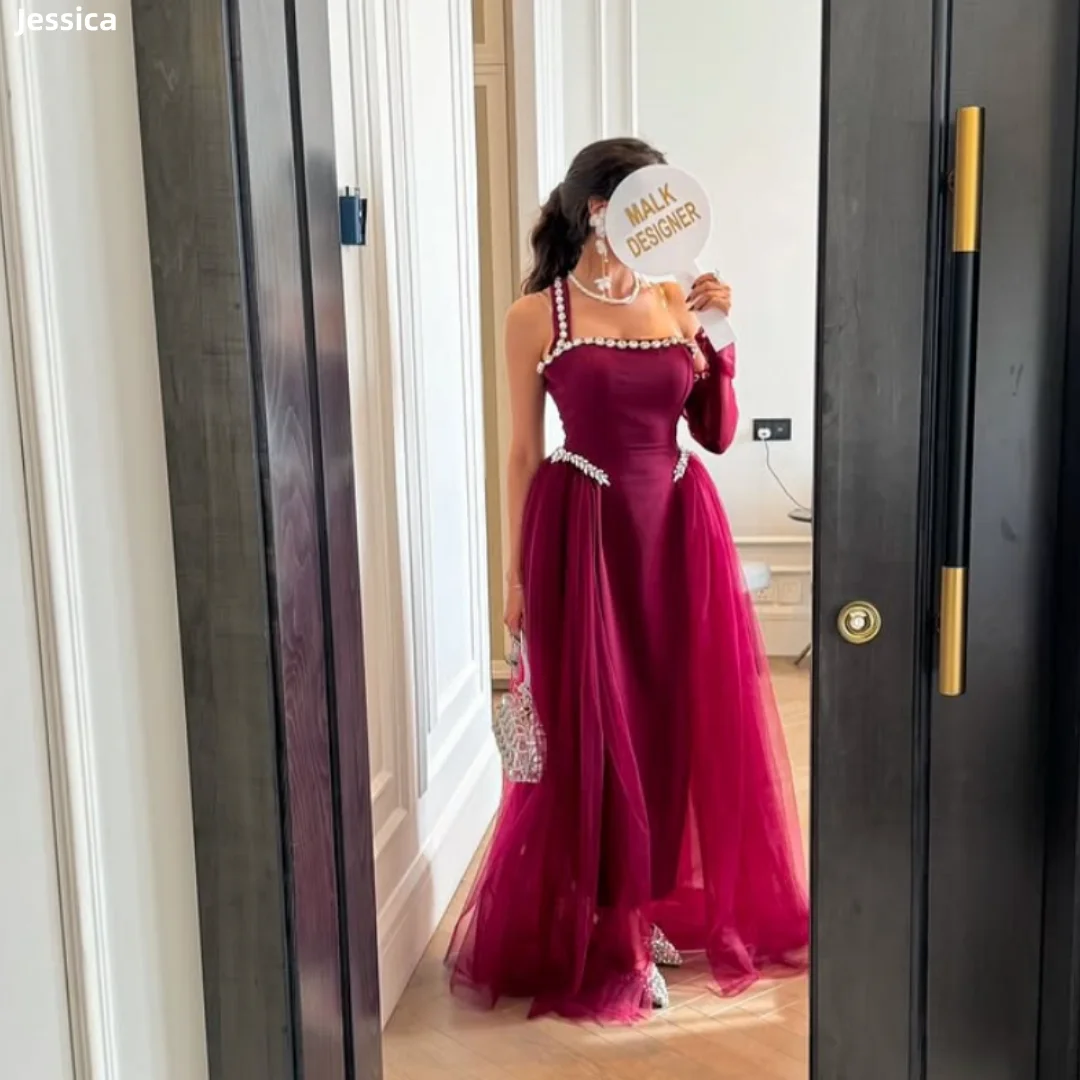 

Jessica Handmade Beads Evening Dresses Slim Fit With Four-way Stretch Prom Dresses Women's Cape Tulle Party Dresses Customized
