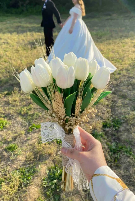 Cô Dâu Phù Dâu Cưới Hoa Trắng Hoa Lụa Hoa Loa Kèn Nhân Tạo Chú Rể Boutonniere Chân Mariage Bó Hoa Cưới Accessorie