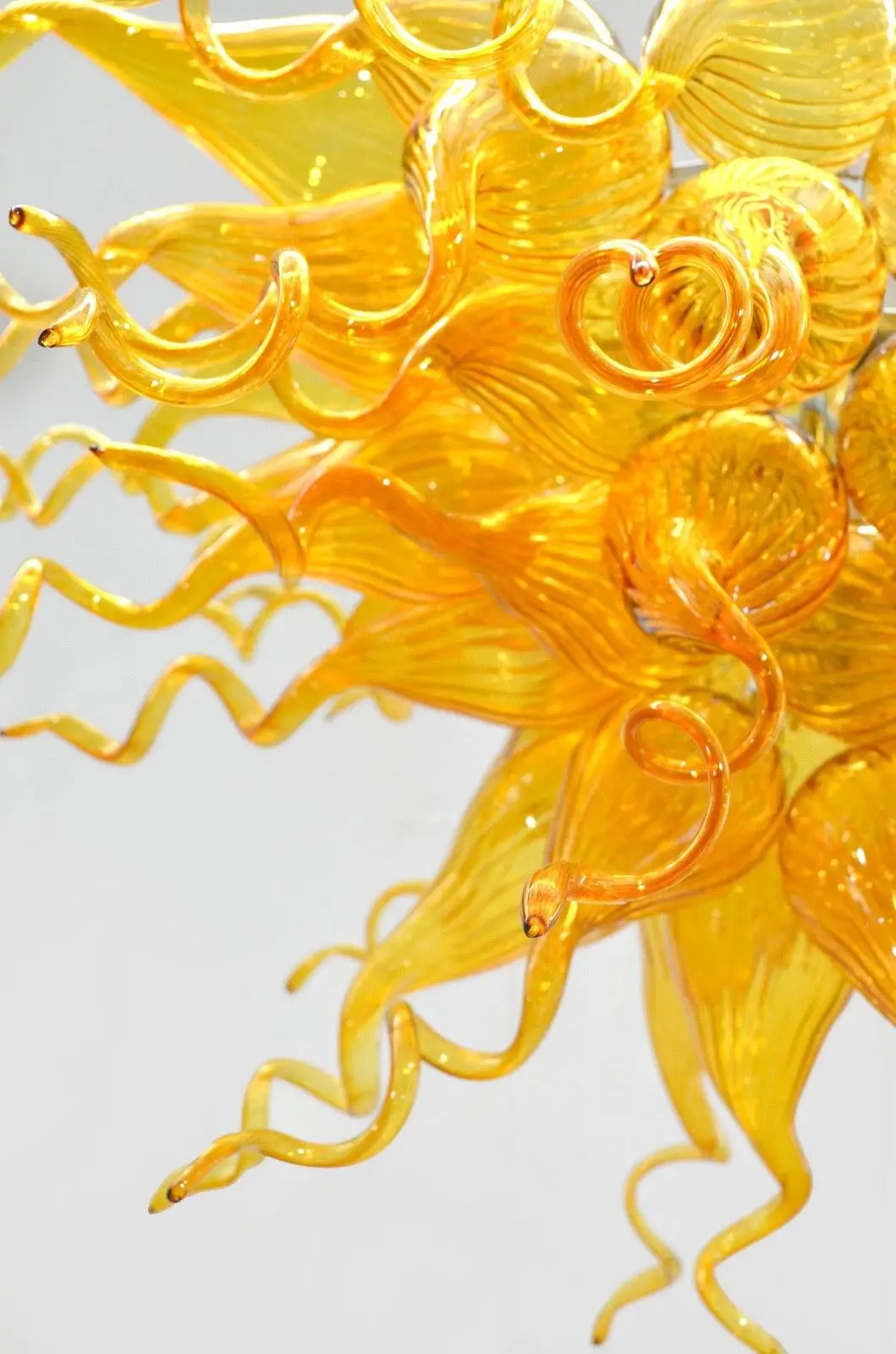 Longree Honey Yellow Chandelier Hand Blown Glass Chihuly Style Pendant Light Fixture Living Dining Room Kitchen Island