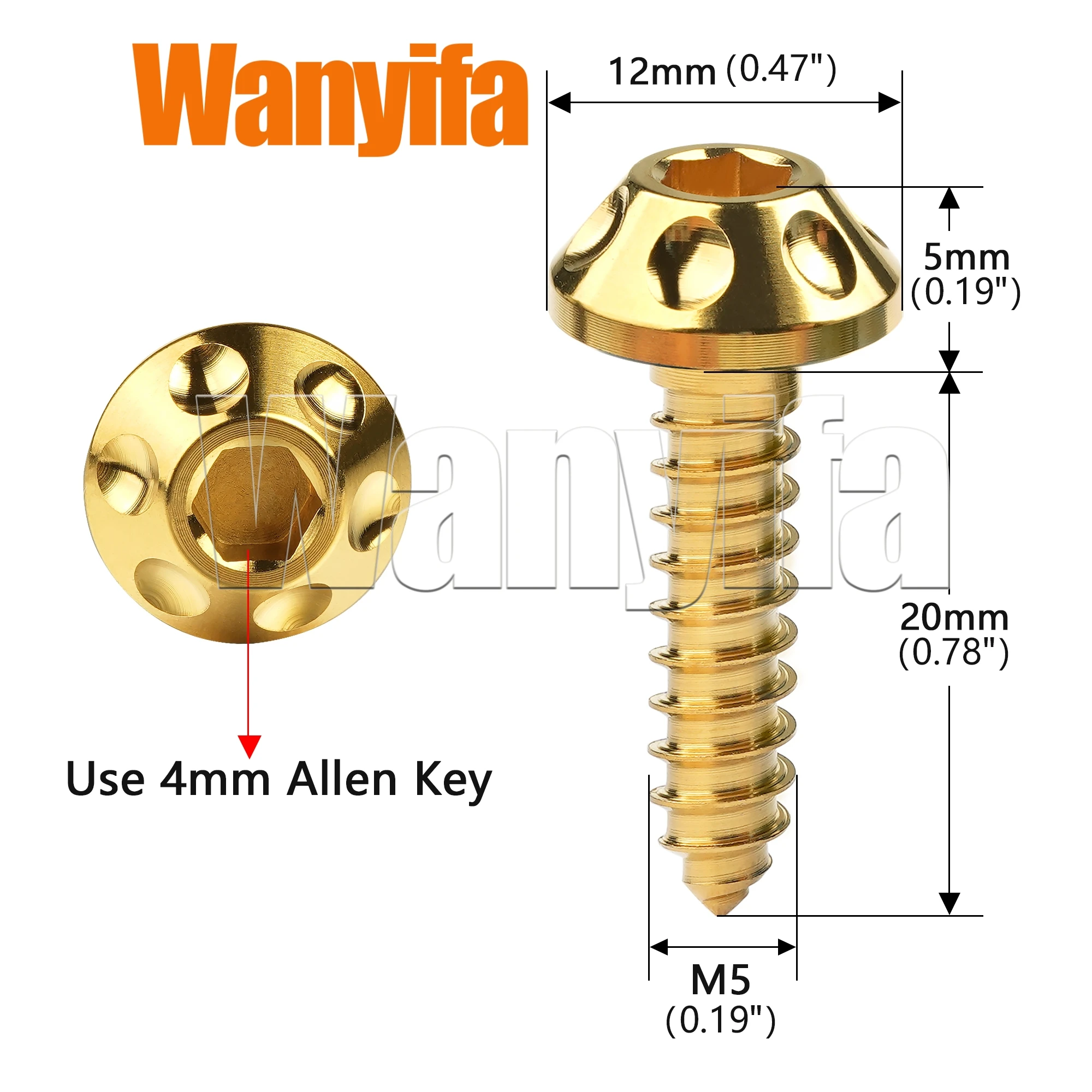 Wanyifa Titanium Bolt M5x20mm Allen Hex head Self-Tapping Screws for Bicycle Part 6Pcs