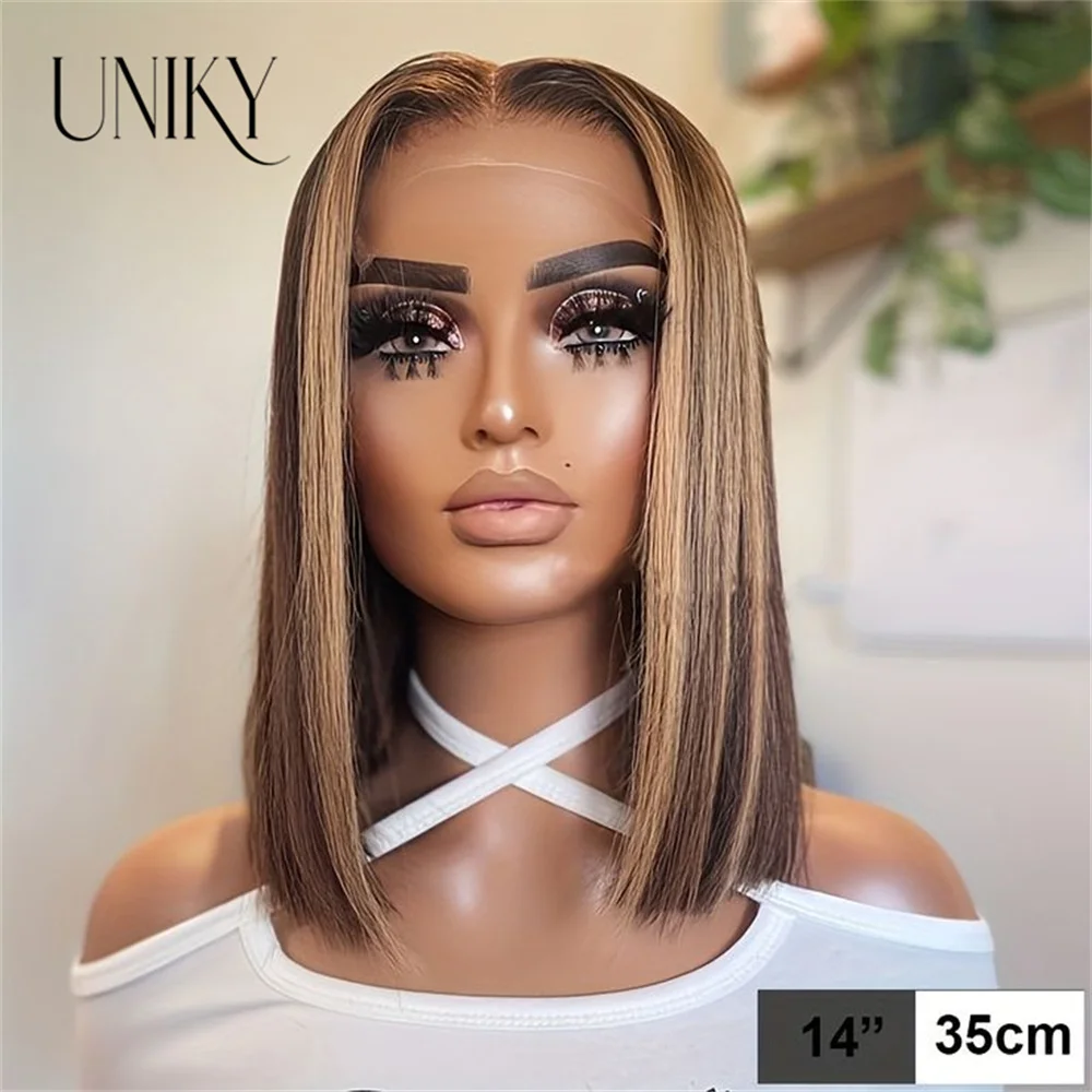 

Highlight Short Straight Bob Wig T Part lace Human Hair Wig For Women Pre Plucked Transparent Indian Straight Lace Front Wigs