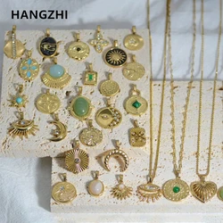 Vintage Necklace Pendant Green Natural Stone Geometric Stainless Steel Charm for Necklaces DIY Jewelry Making Wholesale