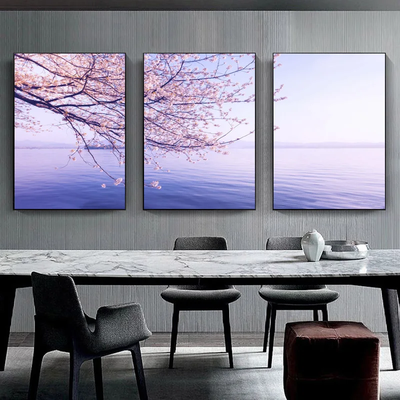 3Pieces Cherry Blossoms Mouint Fuji Canvas Painting Posters and Prints Wall Art Pictures Bedroom Living Room Home Decor No Frame