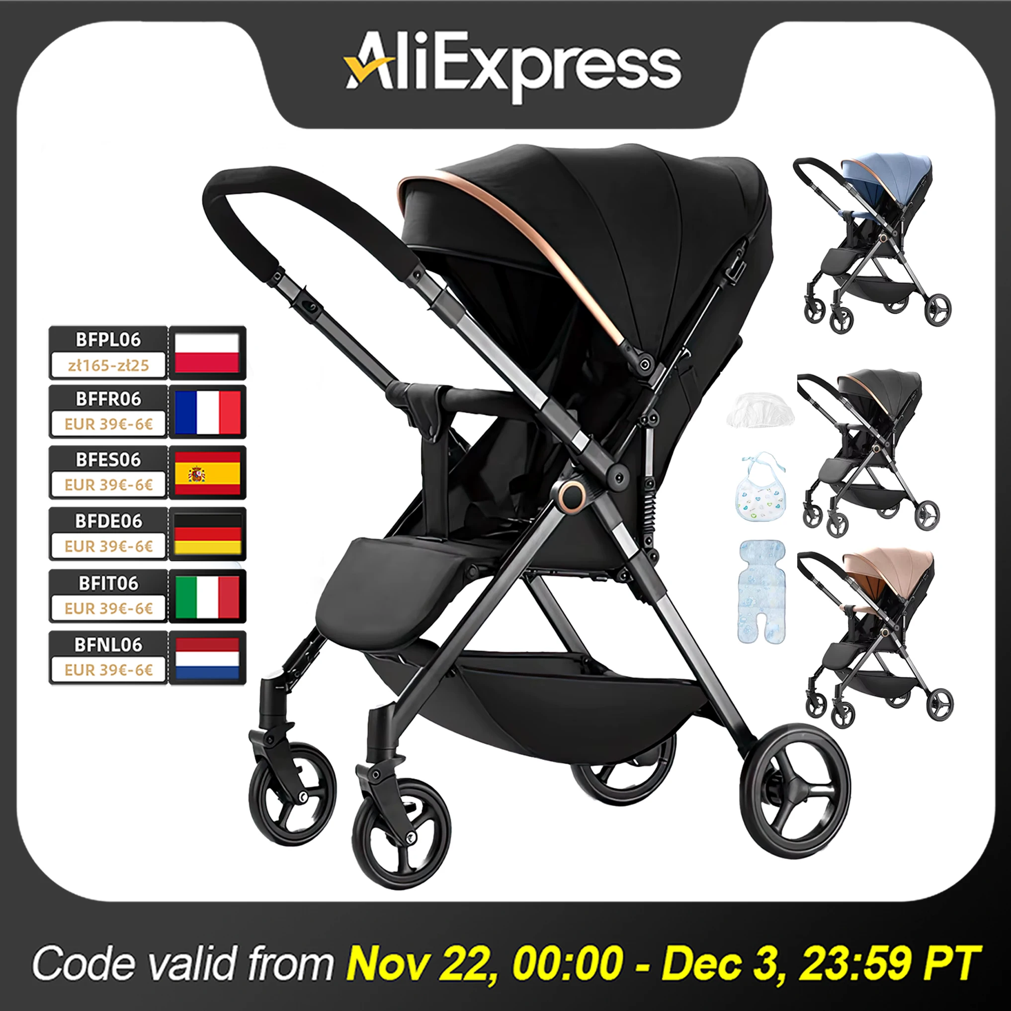 Two-way Seat Stroller Ultra-lightweight Folding High Landscape Newborn Stroller Four-wheeled Shock-absorbing Baby Stroller