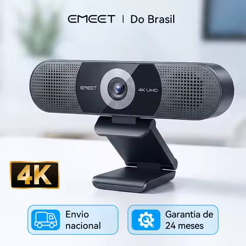 Webcam EMEET C980 PRO, 8 megapixels 4K UHD, 3 em 1, Microfone, Alto-falante, Grande-angular 60°a 98°, 4 microfones com cancelamento de ruído, 2 alto-falantes, Foco fixo, Capa magnética de privacidade, USB2.0 Plug&Play