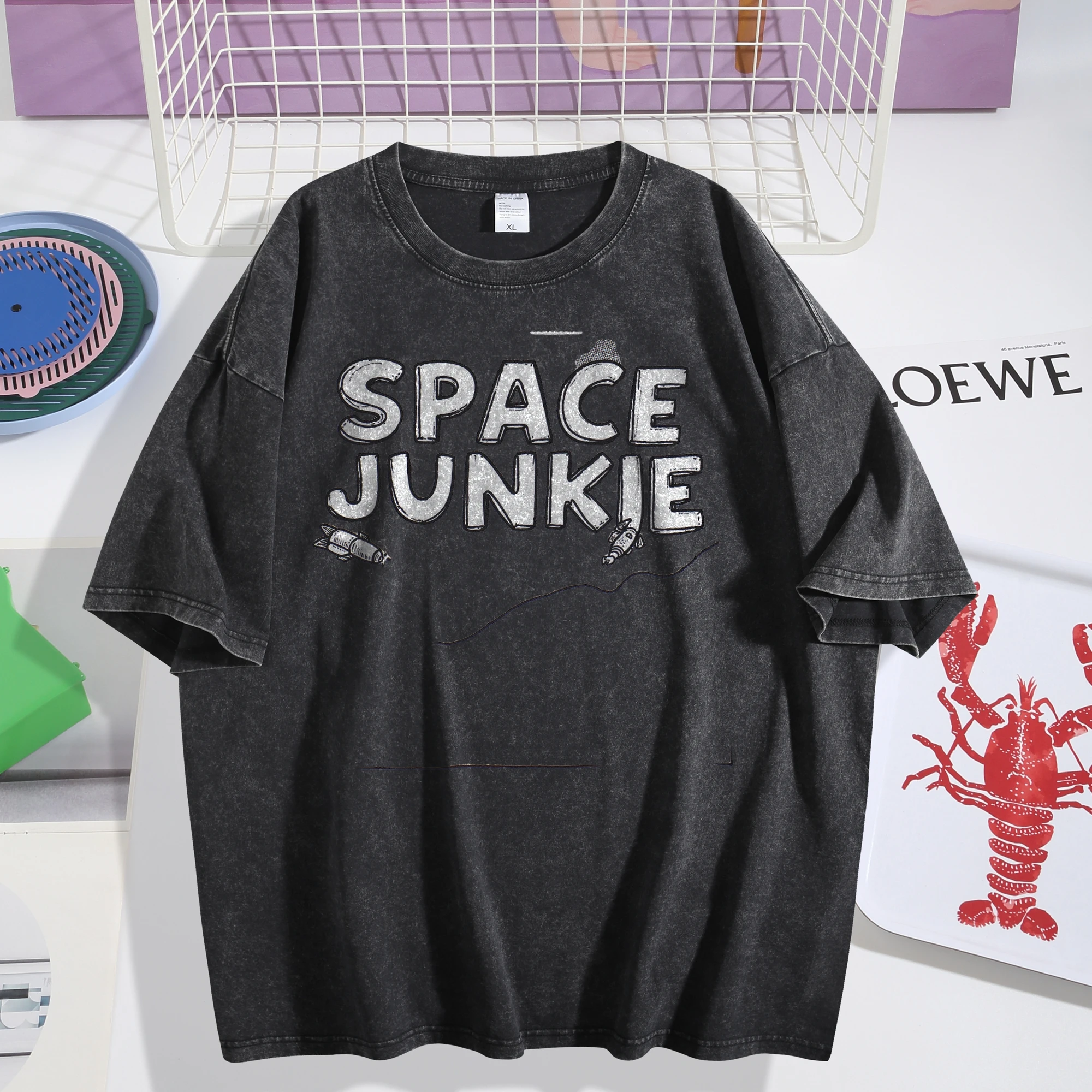 

Summer T Shirt Space Junkie, Women's Washed Vintage Oversized Harajuku Casual Cotton Short Sleeve Tee Top, Outdoor sports