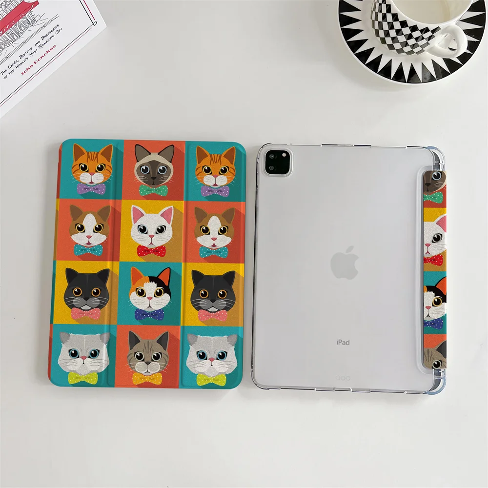 Kawaii Cartoon Cat Case For iPad Air 2025 Pro 11 inch 2024 iPad Air 5/4 10.9 10th 10.2 9.7 inch Air3 10.5 mini 6/5/4 Cover Cases