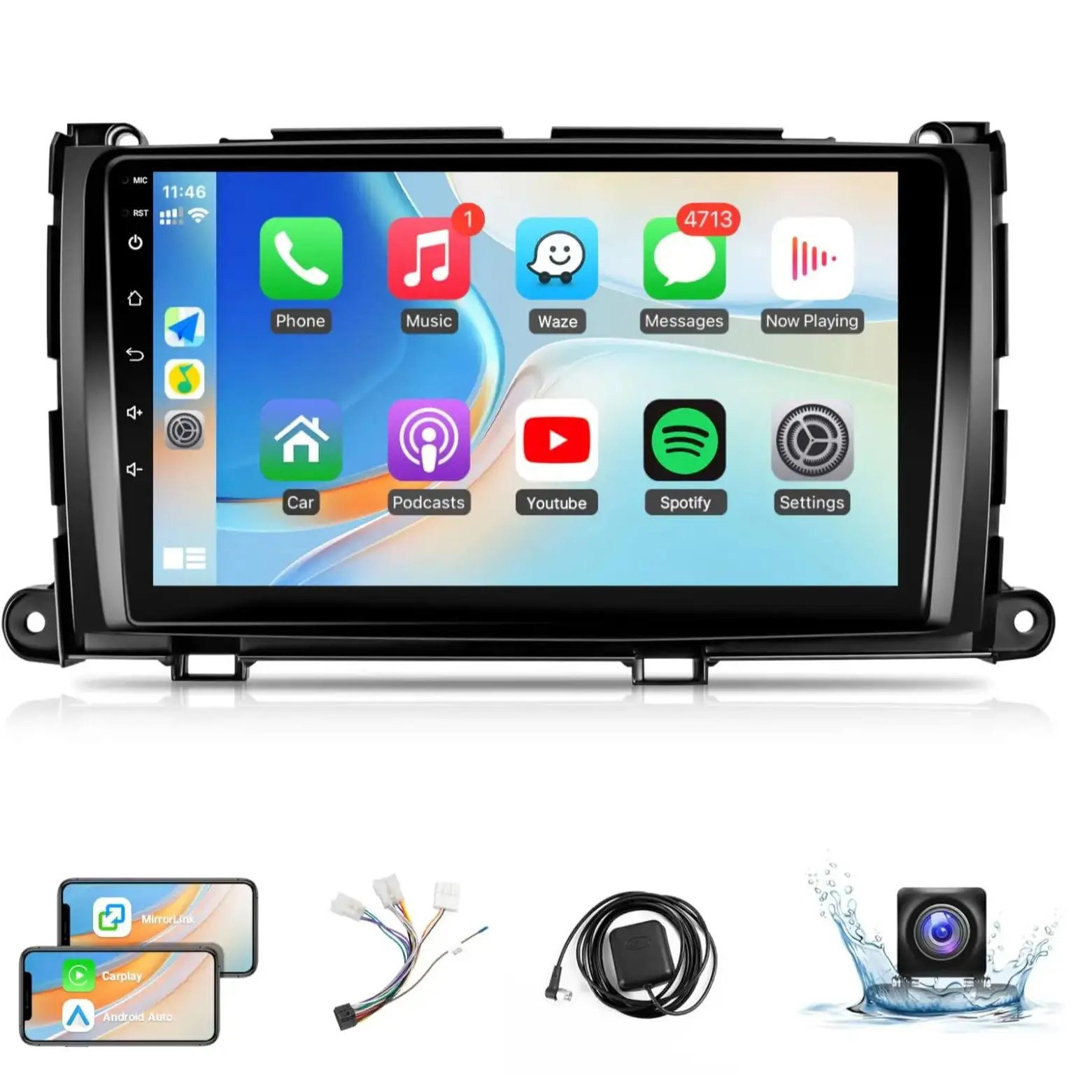 شاشة لمس IPS مقاس 9 بوصة لوحدة رأس سيينا بلوتوث/FM/GPS/WiFi/SWC/شاشة مقسمة/رابط مرآة لسيارة Toyota Sienna غير مناسبة J.B.L