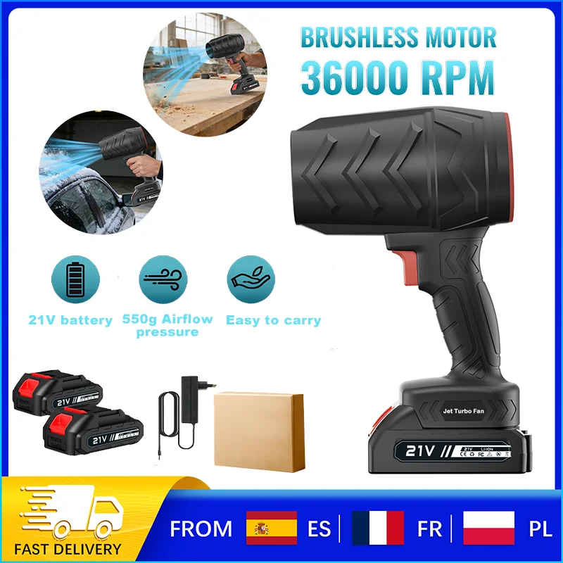 Souffleur turbo sans fil 21V - Ventilateur électrique 36000 tr/min pour l'élimination de la poussière/des feuilles, outil électrique portatif pour batterie Makita