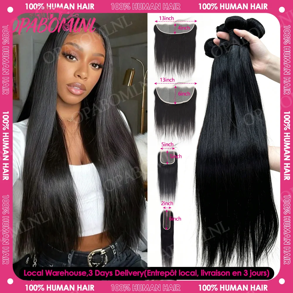 15A Tissage Cheveux Humains 3/4 lot tissage cheveux humain And Weaves 13x6/5x5/2x6 Lace Frontal Closure,tissage livraison 3 à 5 jours,extensions de cheveux,20 22 24 pouce cheveux raides humaines with